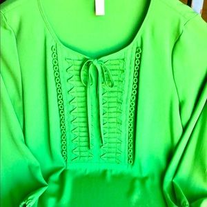 BOGO 1/2 OFF SzSP Charter Club  GreenTunic 3/4 sleeve front keyhole with tie.